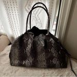 DSW  Grey Silver Python Snakeskin Print Large Drawstring Tote Bag EUC Photo 0