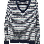 Croft & Barrow  Navy and White Striped V-Neck Sweater Size XL Navy Knit Sweater Photo 0