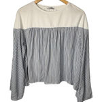 ZARA  Trafaluc‎ Striped Long Sleeve Top Cream Gray Casual Blouse Women Size Large Photo 0