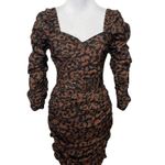 Nicholas Gathered Dress In Leopard Print Brown Mini Ruched Belted Womens Size 2 Photo 0