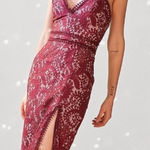 Style Stalker Davis Deep V Midi Dress Lace - Wine Burgundy Slit Bodycon Size S Photo 0