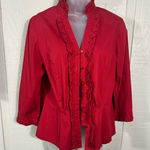 Peck & Peck  Red Long Sleeve Button Down Ruffle Front Top Size Medium EUC Photo 0