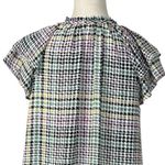 Loft  Dress Shift Tie Neck Ruffle Sleeve Purple Multi Plaid Women’s Size Small Photo 7