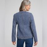 Chico's Chico’s Tweed Fringe Blazer Jacket Blue Wool Blend Textured Open Front Office 14 Photo 1