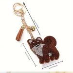 Brown Cat Felt Sparkling Tassel Keychain with Rhinestones ~NEW~ Photo 2