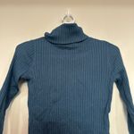 J. McLaughlin  Arlette Sweater XS Knit Rib Stretch Button Turtleneck Blue Solid Photo 1