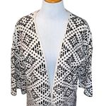 H&M Black & White Diamonds Open Front 3/4 Sleeve Wool Blend Oversized Cardigan Photo 2