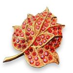 Rapallo rhinestone orange Autumn fall maple leaf designer signed brooch pin Photo 0