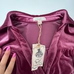 easel  Burgundy Velvet Babydoll Tiered V-Neck Mini Dress Small Ruffle Flowy Boho Photo 6