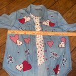 Fashion Bug denim Button Down Shirt top Red Heart Valentines holiday size 14w Photo 5