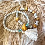 Beaded Cream Gold Pale Blur Beaded Bracelet Duo Photo 0