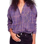 Free People Break My Stride Metallic Plaid Tunic Button-Up Shirt Violet Size S Photo 0