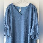B Sky Blue Swiss Dot Half Bell Sleeve Shift Dress Size XXL Ruffle Sleeves Photo 1