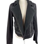Paige Sydney Moto Jacket Night Flight Sherpa Coated Black Stretch Denim Large Photo 12
