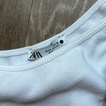 ZARA White Ribbed Top w Bow Photo 2