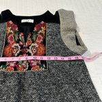 THML  Embroidered Shift Gold Flutter Sleeve With Black Velvet Collar Knit Dress Photo 5