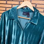 Daytrip ‎ Teal Velvet Button Down Tunic Top Size XL Photo 2