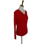 Lucky Brand  Red Waffle Knit V Neck Pullover Sweater Medium Casual Cozy Fall Top Photo 3