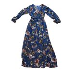 I Madeline Navy Floral Print Long Sleeve Maxi Dress Size Small Blue Photo 3