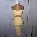 Oh Polly  Embellished Strap Cut Out Midi Dress in Yellow Size USA 4 NWOT Photo 1