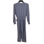 Charles Henry  Jumpsuit Blue V-Neck Long‎ Sleeve Tie Waist Photo 4