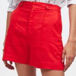 Madewell Linen Clean Button Tab Shorts in Rouge Red Women’s Size 10 Photo 4