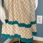 Embroidered “E” Aqua, Gold & Cream Tieback Apron Blue Photo 2
