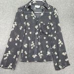 ASOS Women's Button Down Shirt Black Gingham Floral Wide Sleeve Size 4 Sheer Photo 0