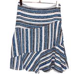 Loft Blue Striped Ruffle Hem Skirt Size 0 Mini White Black Gray Artsy Feminine Photo 2