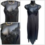 Vanity Fair VTG 80s  Full Slip Dress Floral Sheer Bodice Silky Black Women’s 38 Photo 1