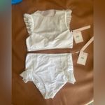 Avec Les Filles NWT Mesh Ruffle White Bikini Set sz L white polkadot mesh Photo 4