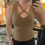Brown Ribbed Criss Cross Sleeveless Top Size M Photo 0