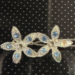 Metal flower Barrette sliver and blue rhinestones Silver Photo 1
