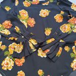 Loft NWT, Pleated Blouse Gray Ochre Peony Cuff Ruffle Pirate Top, Sz XXS Photo 13