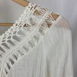 Vivid White Crochet Lace Tie Front Fringe Trim Swim Suit Cover Top 2X Photo 2