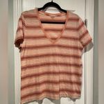 Madewell NWOT Size L Burgundy Pink Striped V Neck Short Sleeve Cotton Tee Shirt Photo 0