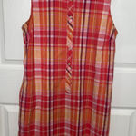 Talbots  Dress Size 14 Orange Plaid Sleeveless 100% Cotton Pockets Shirt‎ Dress Photo 0