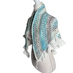 Handmade Blue Grey White Crochet Knit Shawl Wrap With Ruffled Edges Soft NEW Photo 1
