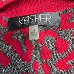 Kasper  Open Front Tunic Cardigan Sweater Size 1X Red Silver Metallic Leopard Photo 2