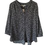 NEW JACHS GIRLFRIEND Printed Blouse Hidden Button Three Quarter Sleeve Medium Black Photo 0