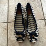 Tory Burch Jackie Striped Peep-Toe Wedge sandal Ivory Navy Photo 1