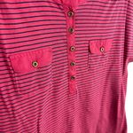 Caribbean Joe Pink Blue Striped 100% Cotton 1/4 Button Cuffed Sleeve Top Size XL Photo 2