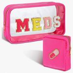 Hillban 2 Pcs Medicine Bag Chenille Letter Bag Preppy Clear Makeup Meds Pink Photo 0