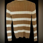 Charter Club  Coffee/Cream Striped Sweater, 85% Cotton/15% Nylon, Petite S Photo 1