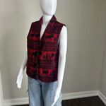Woolrich Vintage  CabinCore  Red + Black Winter Print Fleece Vest Toggle Closure Photo 1
