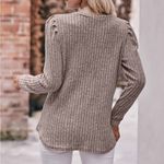 NEW Soft Beige Ribbed Puff Shoulder Long Sleeve Sweater Size Extra Large Tan Photo 5