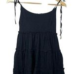 Swiss Dot Tiered Ruffle Babydoll Tie Strap Mini Dress in Black Size S Photo 2