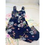 Bohemian Collective Navy Floral Wide Leg Jumpsuit Smocked Bodice Belted Size S Blue Photo 2