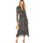 Equipment  Silk Chiffon Vivienne Wrap Effect Floral Midi Dress Black Size 8 Photo 2