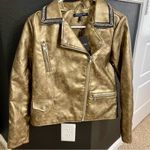 Baccini NWT  Women's Biker Leather Jacket Coat Rose Gold Metallic Size: Small Photo 2